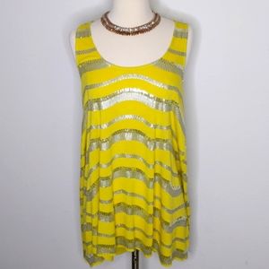 NWOT INC TANK Top Yellow silver sequins Size L